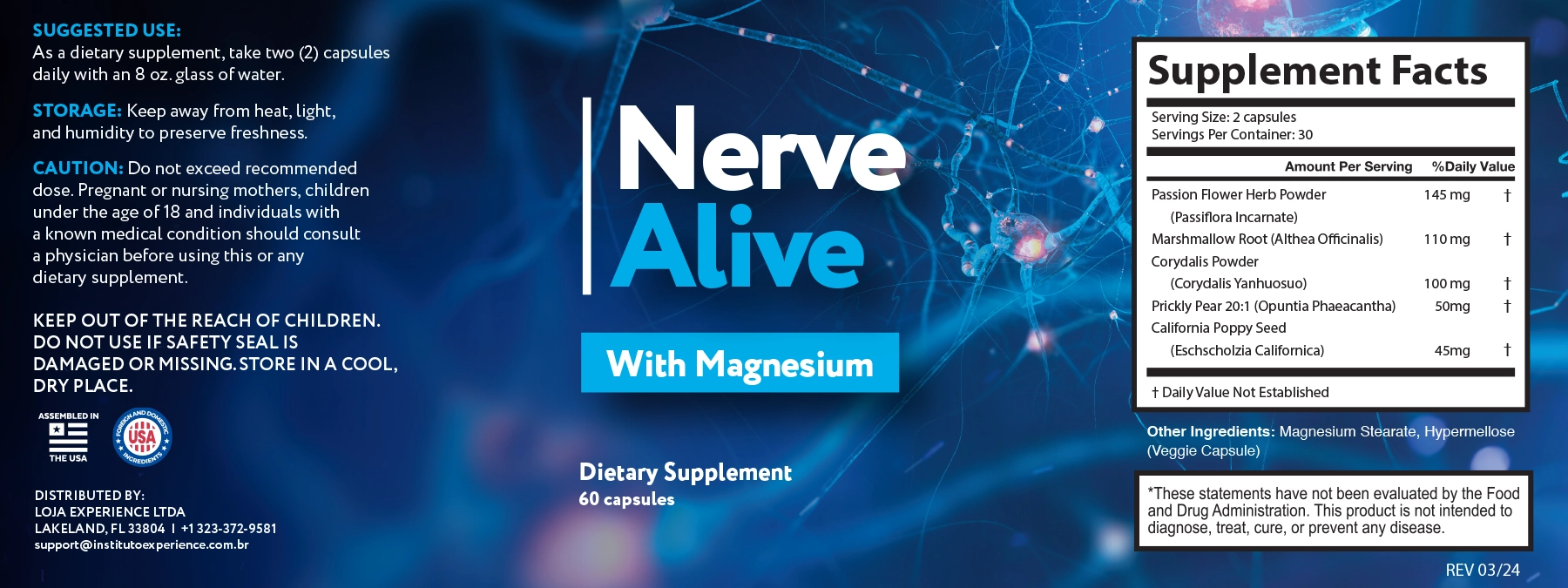 NerveAlive supplement facts label