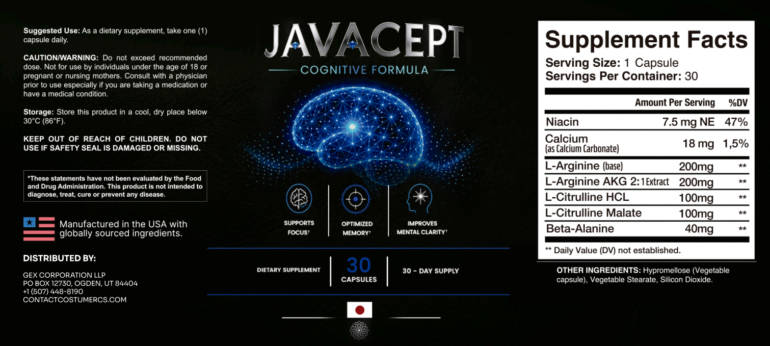 Javacept ingredient label and supplement facts