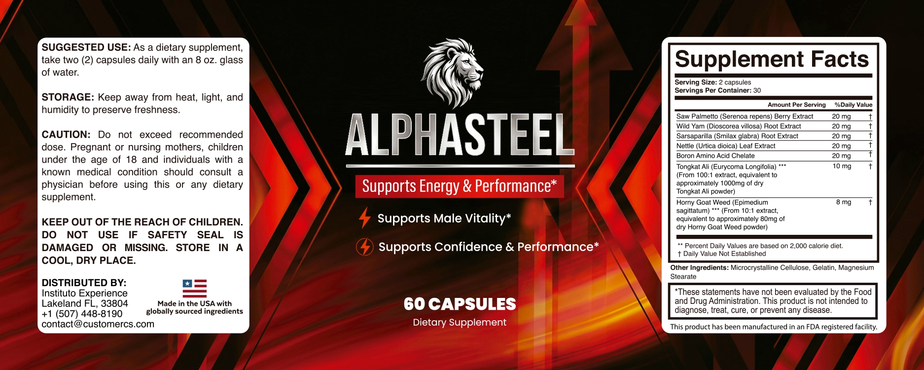 AlphaSteel supplement facts label